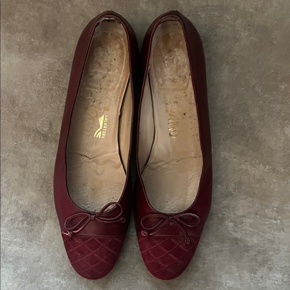 Vintage Salvatore Ferragamo Ballet Flat Bow Burgundy 6.5 2A